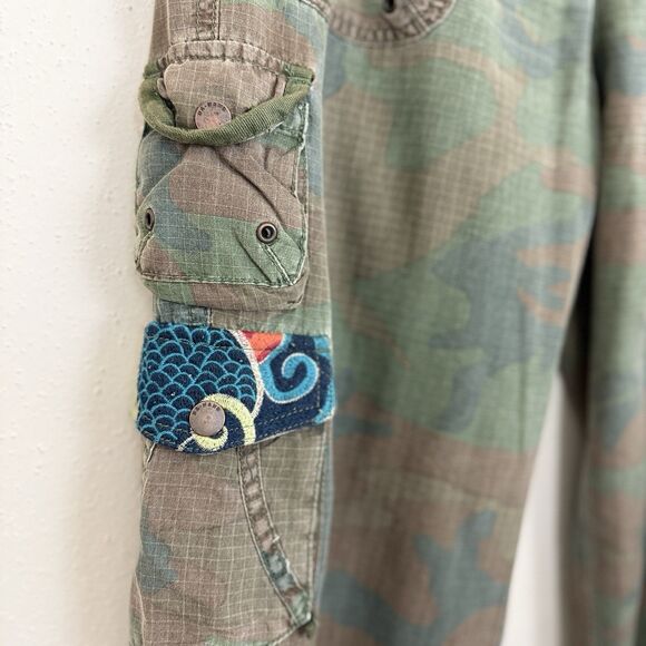 Da-Nang Camo Cargo Pants Embroidered Womens Sz Small Silk Cotton Straight Leg - Picture 3 of 16